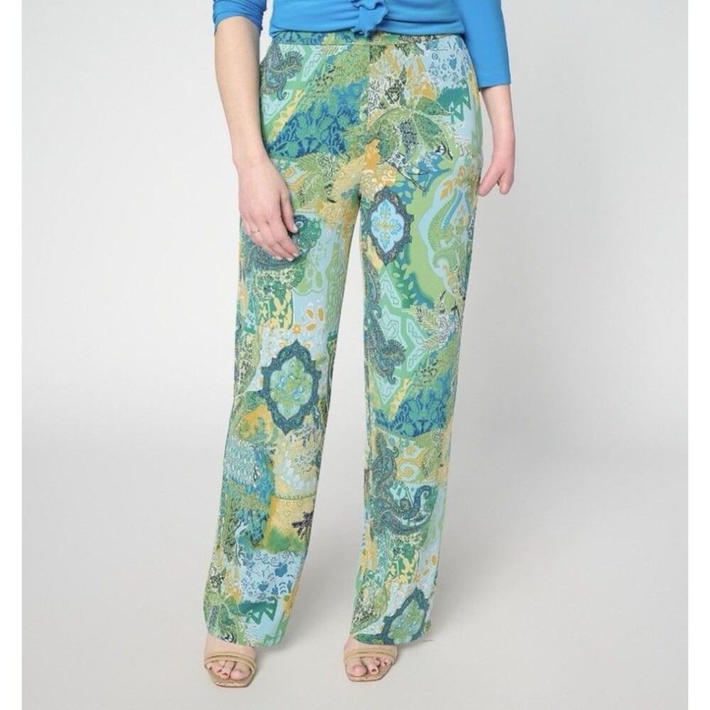 Dennis Basso Petite Printed Italia Knit Pants Size Petite Small Jade Multi